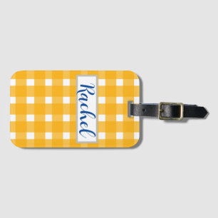 Étiquette À Bagage En vichy jaune personnalisé