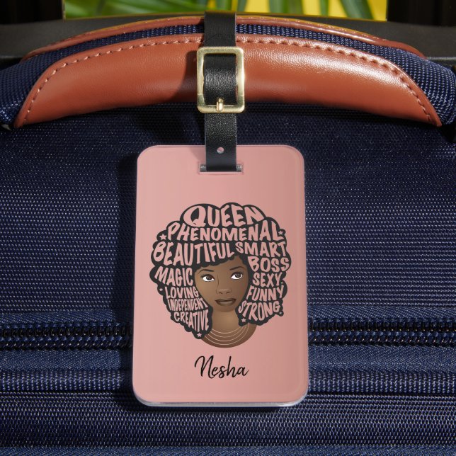 Étiquette À Bagage Encourageant les femmes noires, cheveux naturels,  (Insitu Rectoal 2)