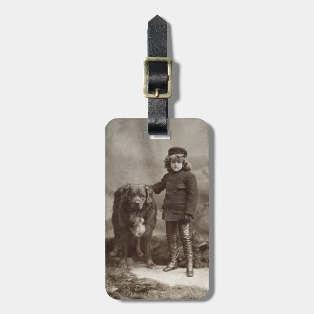 Étiquette À Bagage Enfant avec le chien, C1885 (Devant Vertical)