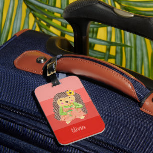 Étiquette À Bagage Enfant Hérisson Odeur Fleurs Corail Stripes