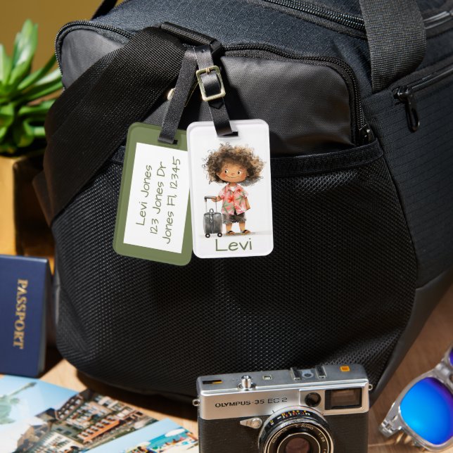 Étiquette À Bagage Enfant mignon avec valise enfant (Recto & Verso)