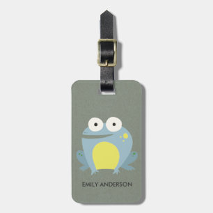 ÉTIQUETTE À BAGAGE ENFANTS CUT PERSONNALISÉ BLEU GREEN GRAY BÉBÉ FROG