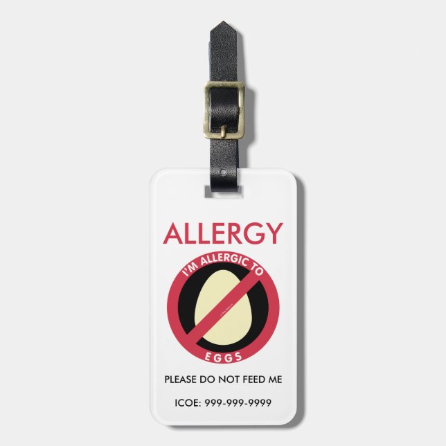 Étiquette À Bagage Enfants Personnalisé Oeuf Allergie Urgence (Devant Vertical)