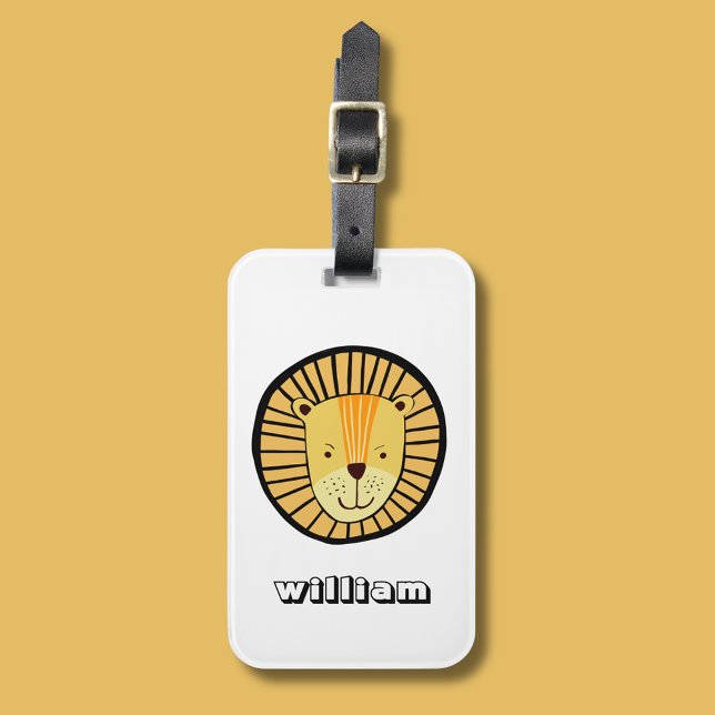 Étiquette À Bagage Enfants Personnalisés Lion Jungle Nom animal (Kids lion head personalized luggage tag)