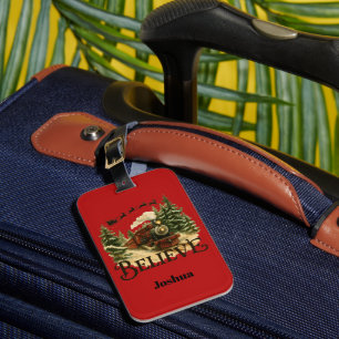 Étiquette À Bagage Enfants Vacances Croire Train de Noël Rouge Vintag