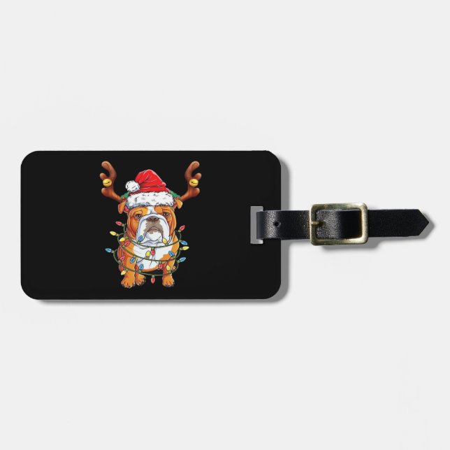 Étiquette À Bagage English Bulldog Reindeer Funny Christmas Essential (Devant horizontal)