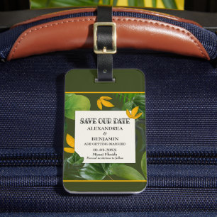 Étiquette À Bagage Enregistrer la date Mariage Palms Tropical Personn