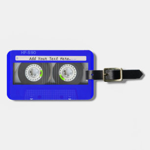 Étiquette À Bagage Enregistreur à cassettes au néon bleu