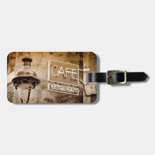 Étiquette À Bagage Enseigne de café sépia, Paris, France