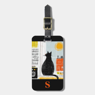 Étiquette À Bagage Ensemble de vie en vinyle monochrome chat noir en