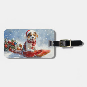 Étiquette À Bagage Épagneul breton en traîneau à Noël