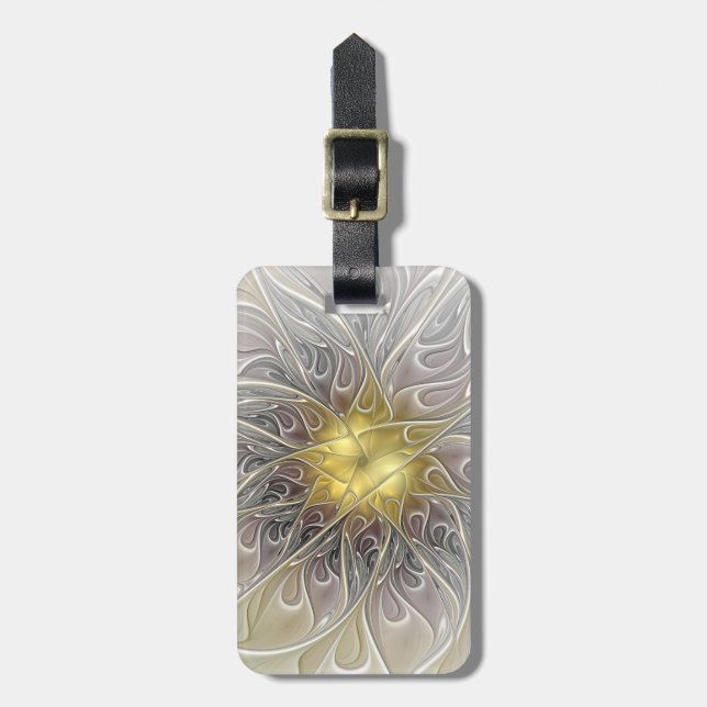 Étiquette À Bagage Épanouissement avec fleur fractale abstraite moder (Devant Vertical)