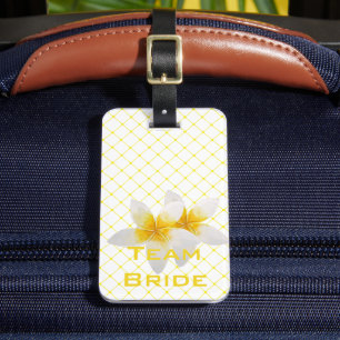 Étiquette À Bagage Épouse d'équipe Fleur tropicale et Trellis jaune