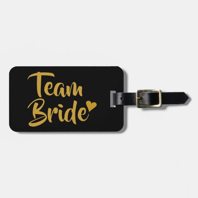 Étiquette À Bagage Équipe de la mariée cœur doré (Devant horizontal)
