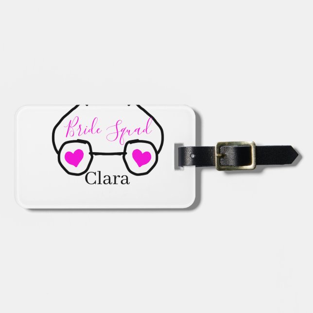 Étiquette À Bagage Équipe de mariée lunettes de plongée rose noir cœu (Devant horizontal)