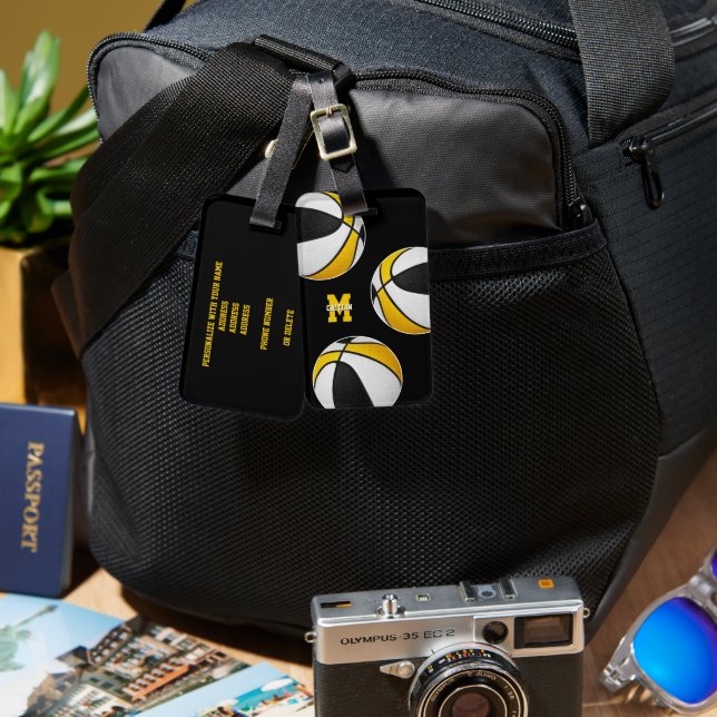 Étiquette À Bagage équipe d'or noir couleurs joueurs de basket (Recto & Verso)