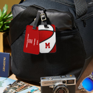 Étiquette À Bagage équipe rouge blanc couleurs monogramme basketball