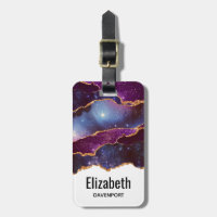 Espace bleu et violet et étoiles avec ruban or
