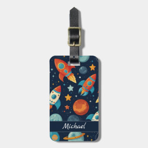 Étiquette À Bagage Espace et planètes de Cool Rocket Ship personnalis