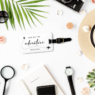 Étiquette À Bagage Et ainsi commence l'aventure Noir et Blanc 