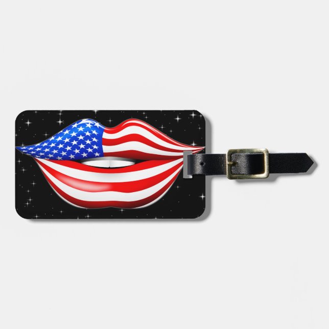Étiquette À Bagage Etats-Unis Drapeau bâton à lèvres souriantes Balis (Devant horizontal)