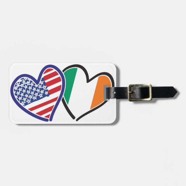 Étiquette À Bagage États-Unis Irlande Coeur drapeaux (Devant horizontal)