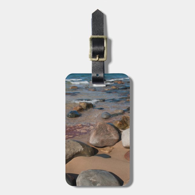 Étiquette À Bagage États-Unis, Michigan. Boulders Arrondis Sur 20 Km (Devant Vertical)