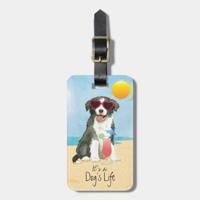 Étiquette À Bagage Été Bordure Collie Bagage Balise (Devant Vertical)