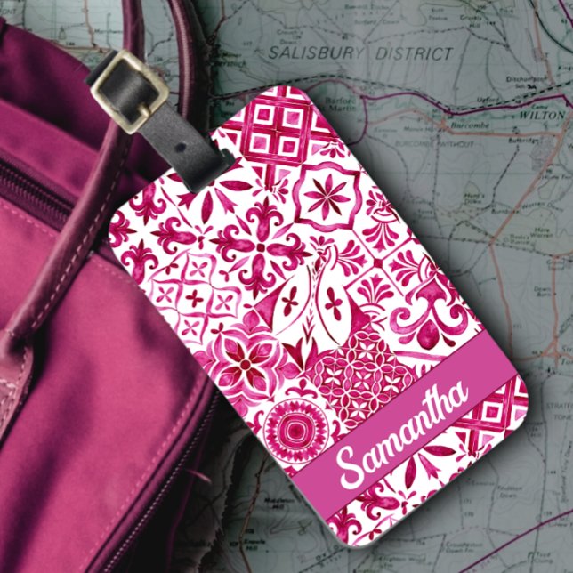 Étiquette À Bagage Eté majolica rouge Sicilienne Méditerranée (Créateur téléchargé)