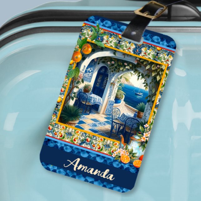 Étiquette À Bagage Été, Sicile oranges méditerranéennes majolica (Créateur téléchargé)