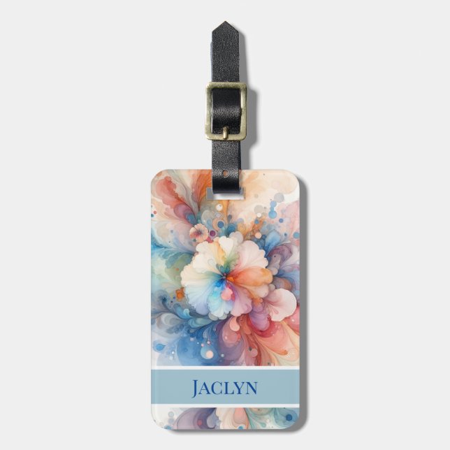 Étiquette À Bagage Étiquette à l'aquarelle douce Fleur et torsades (Devant Vertical)