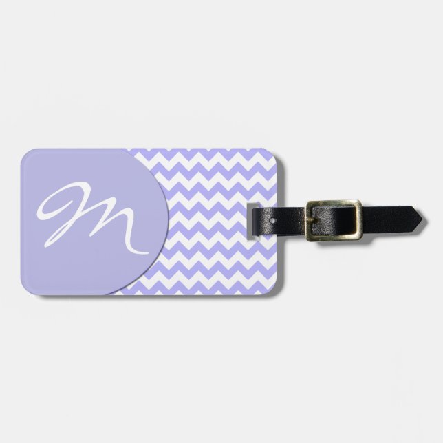 Étiquette À Bagage Étiquette bleue de bagage de monogramme de Chevron (Devant horizontal)