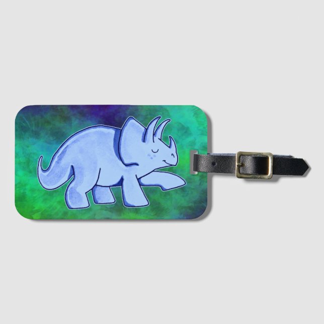Étiquette À Bagage Étiquette bleue de bagage de Triceratops (Devant Horizontal)