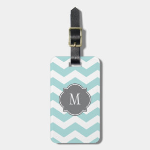 Étiquette À Bagage Étiquette bleue et blanche de bagage de monogramme