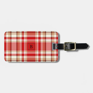 Étiquette À Bagage Étiquette bronzage et rouge de bagage de plaid