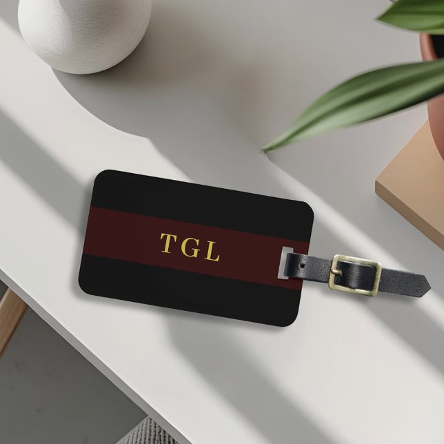 Étiquette À Bagage Étiquette de bagage à monogramme personnalisé avec (Créateur téléchargé)