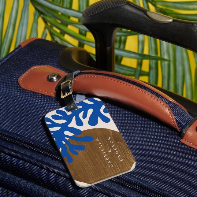 Étiquette À Bagage Étiquette de bagage abstraite feuille cobalt bleu  (Insitu Rectoal 1)