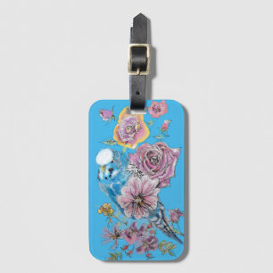 Étiquette À Bagage Étiquette de bagage aquarelle florale bleue Budgie