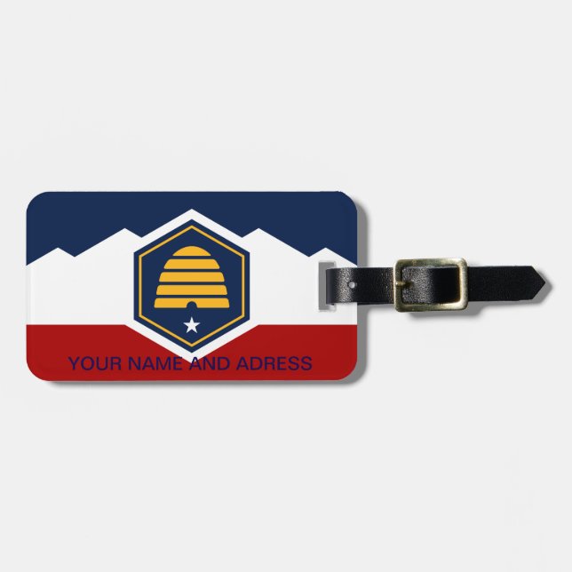 Étiquette À Bagage Étiquette de bagage avec drapeau de l'Utah, États- (Devant horizontal)