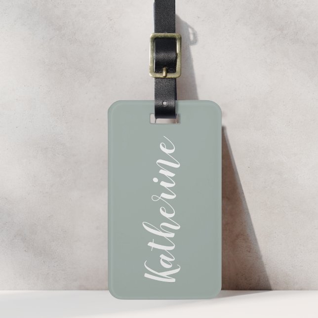 Étiquette À Bagage Étiquette de bagage avec nom en calligraphie vert  (Créateur téléchargé)