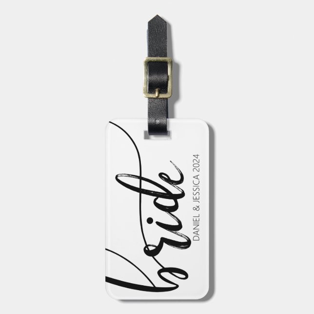 Étiquette À Bagage Étiquette de bagage avec noms de mariée élégante m (Devant Vertical)