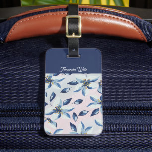 Étiquette À Bagage Étiquette de bagage bleu boho chic floral tendance