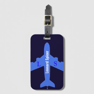 Étiquette À Bagage étiquette de bagage bleue personnalisée avec nom &