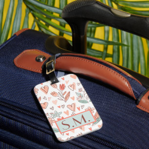 Étiquette À Bagage Étiquette de bagage bohème fleurs rose monogramme
