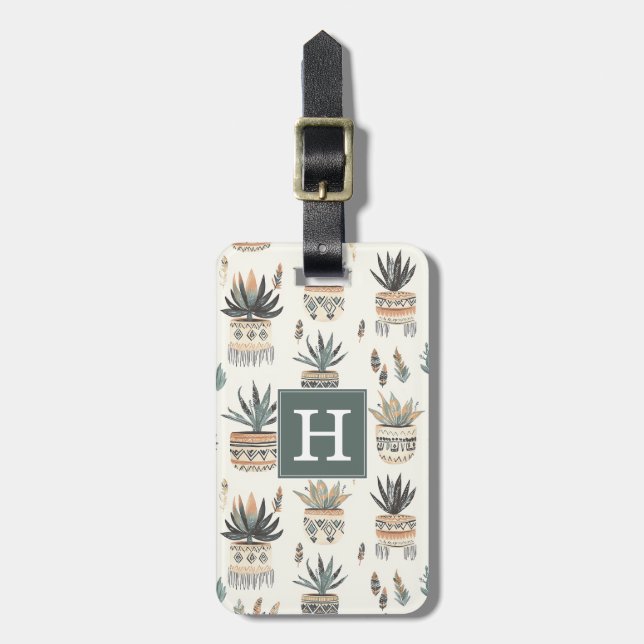 Étiquette À Bagage Étiquette de bagage Boho Succulents et Cactus (Devant Vertical)