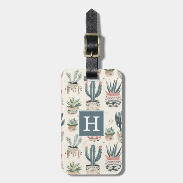 Étiquette À Bagage Étiquette de bagage Boho Succulents et Cactus (Devant Vertical)
