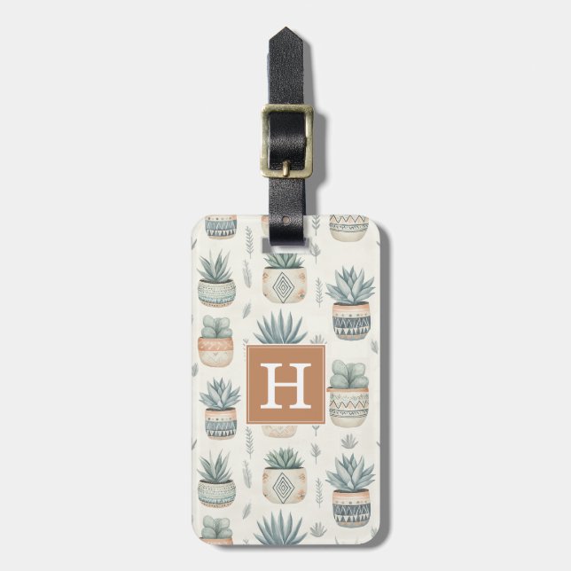 Étiquette À Bagage Étiquette de bagage Boho Succulents et Cactus (Devant Vertical)