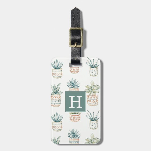 Étiquette À Bagage Étiquette de bagage Boho Succulents et Cactus (Devant Vertical)