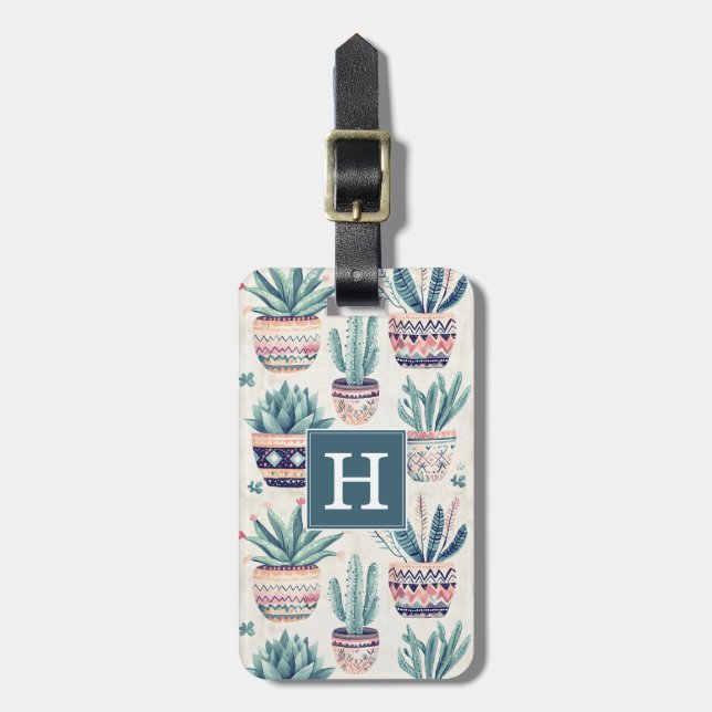 Étiquette À Bagage Étiquette de bagage Boho Succulents et Cactus (Devant Vertical)