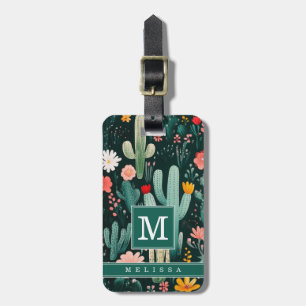 Étiquette À Bagage Étiquette de bagage cactus floral aquarelle